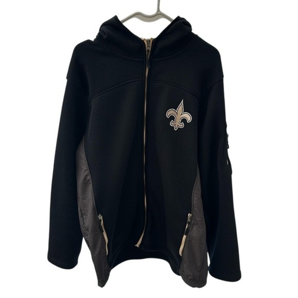 NFL New Orleans Saints Black Full Zip Hooded Jacket Mens Large Team‎ Apparel